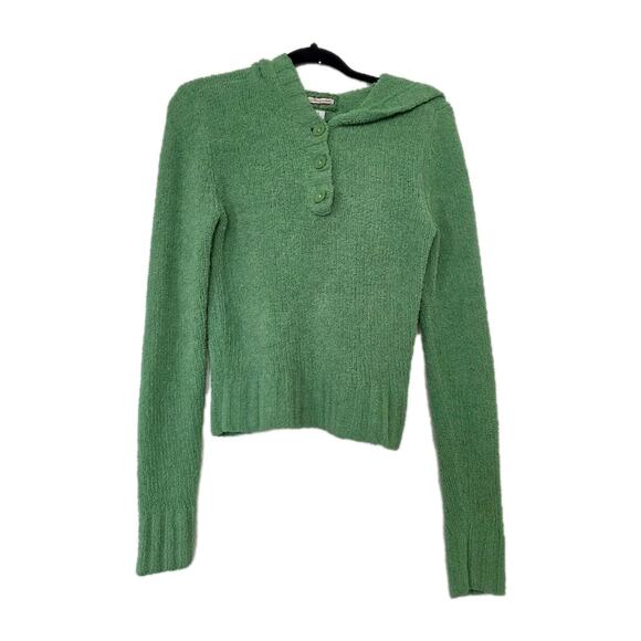 Aeropostale Sweaters - Vintage Aeropostale Fuzzy Sweater Junior L Y2K Babydoll Henley Green Fairy Hood